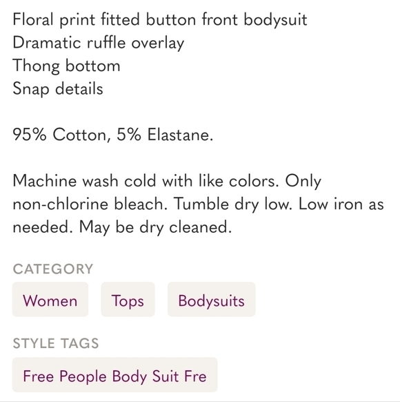 Free People  Floral Matilda Bodysuit NWT Size Medium - Picture 5 of 6